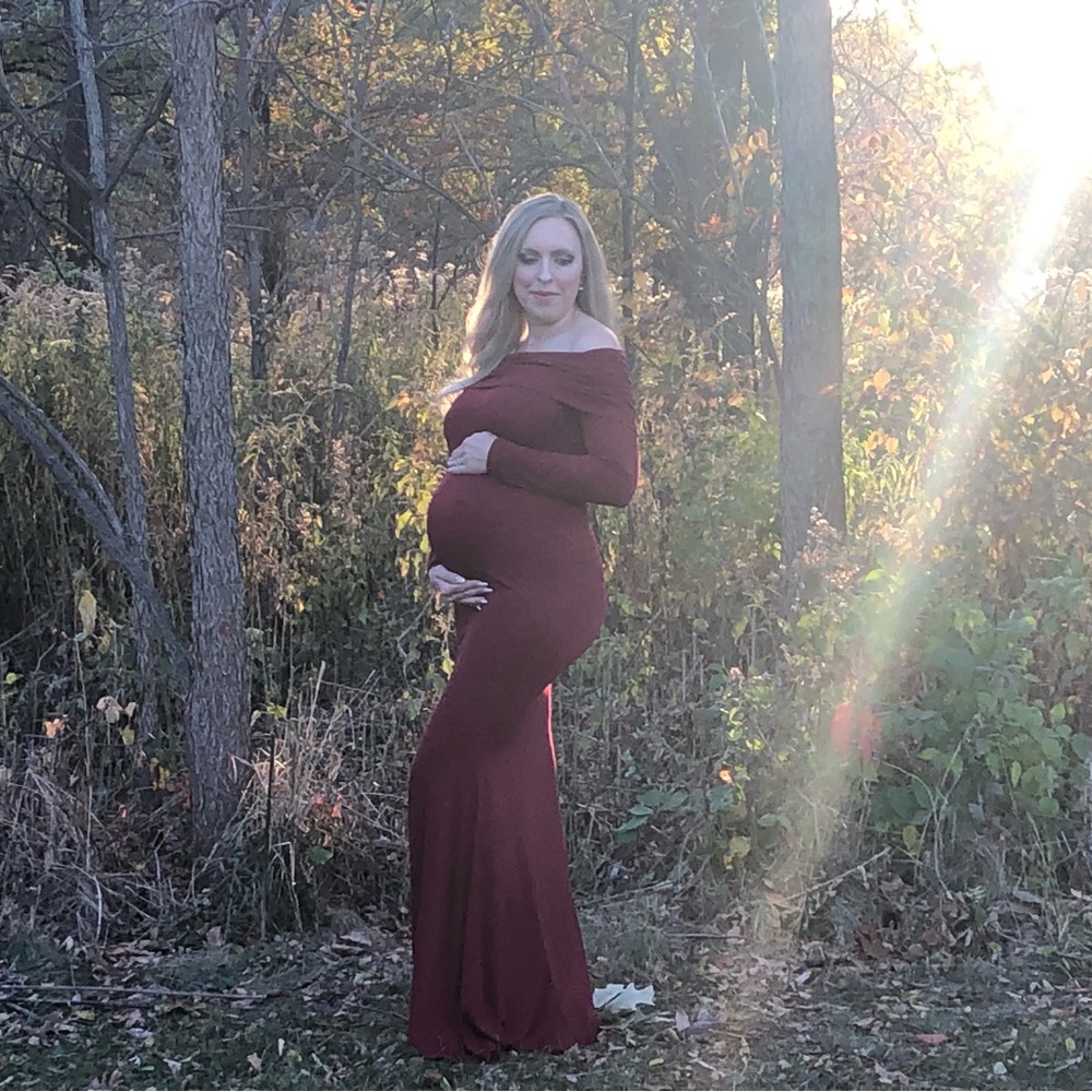 Glampunch Off Shoulder Maternity Dress Fall Photoshoot Mermaid Ruched Gown Sz S - Picture 8 of 11